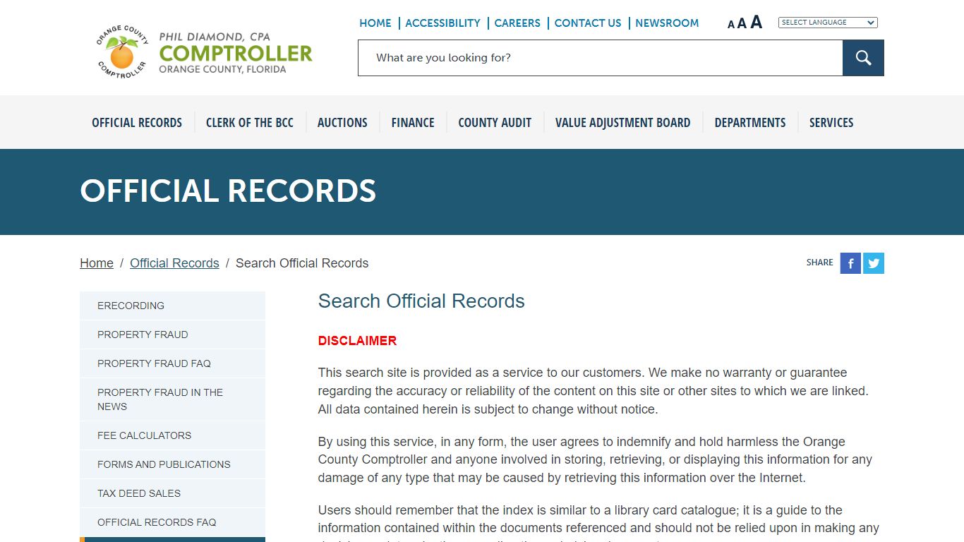 Search Official Records - Phil Diamond - Orange County Comptroller